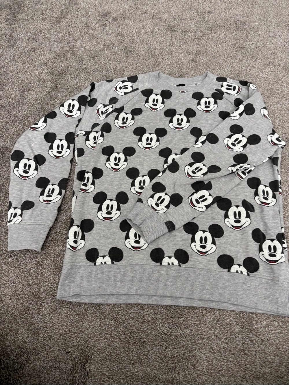 Disney Gray Crewneck Sweatshirt with Allover Mickey Print - Men